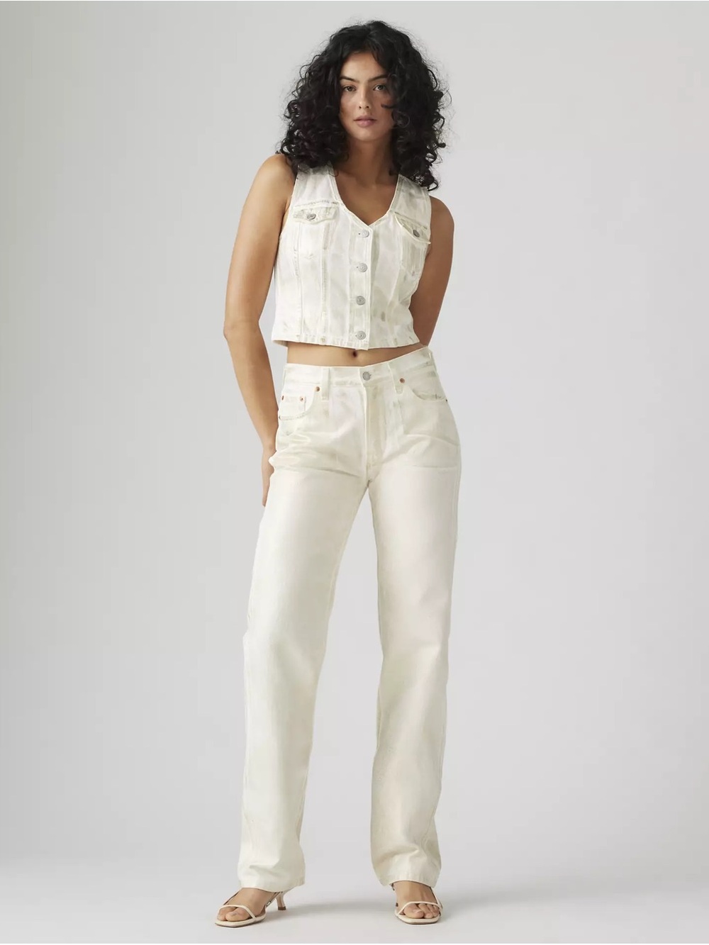 Women's COATED 501 '90S JEANS High-Rise Straight Leg Jeans - Cream & Gold